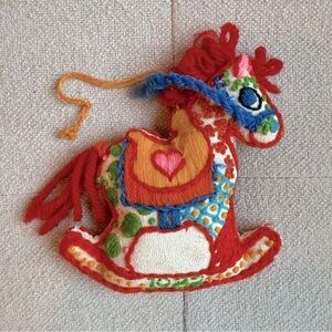 Vintage 1982 homemade embroidered rocking horse ornament